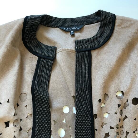 Ming Wang Heritage Laser Cut Faux Suede Open Jacket M Tan Black EUC - Picture 5 of 15